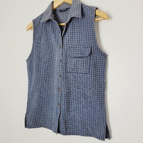 Tag Trend Vintage Women's Blue Checkered Sleeveless Button Down Vest Top Medium - Picture 5 of 11